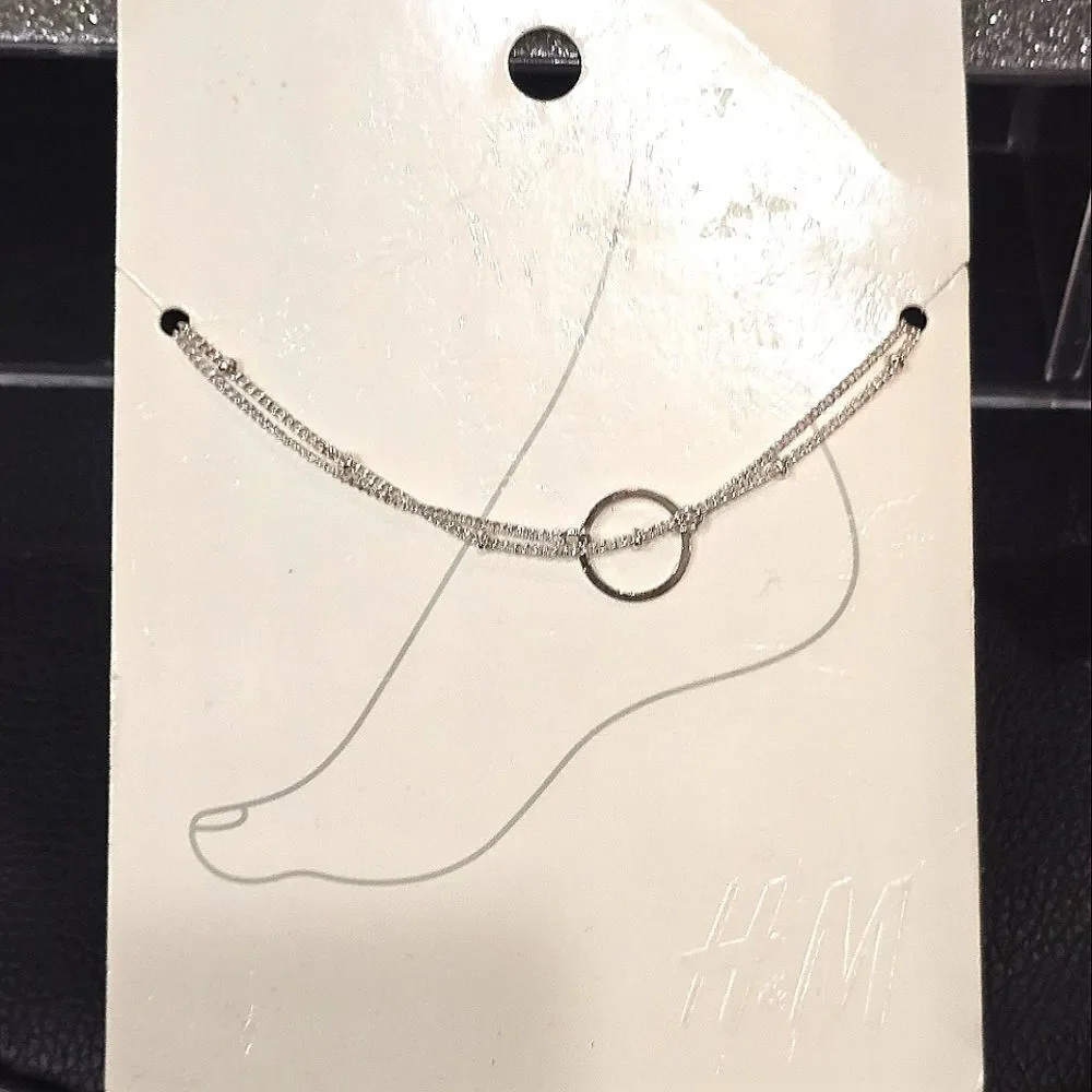 H & M 2-PK Linked Circle Anklet‎ Bracelets- Silver